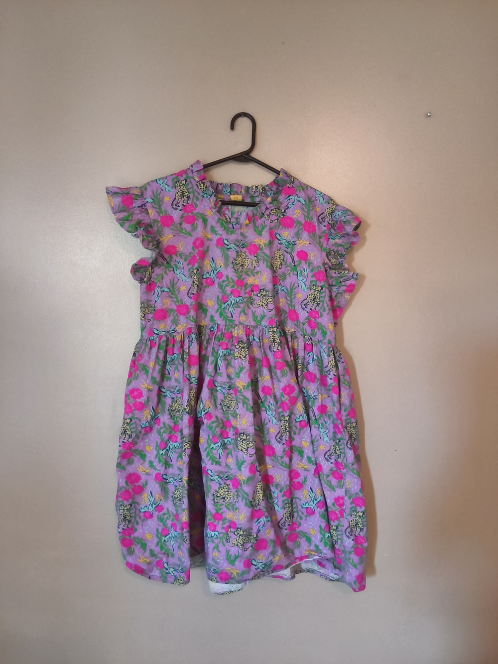 Womens Pink Floral Ruffle-Sleeve Dress
